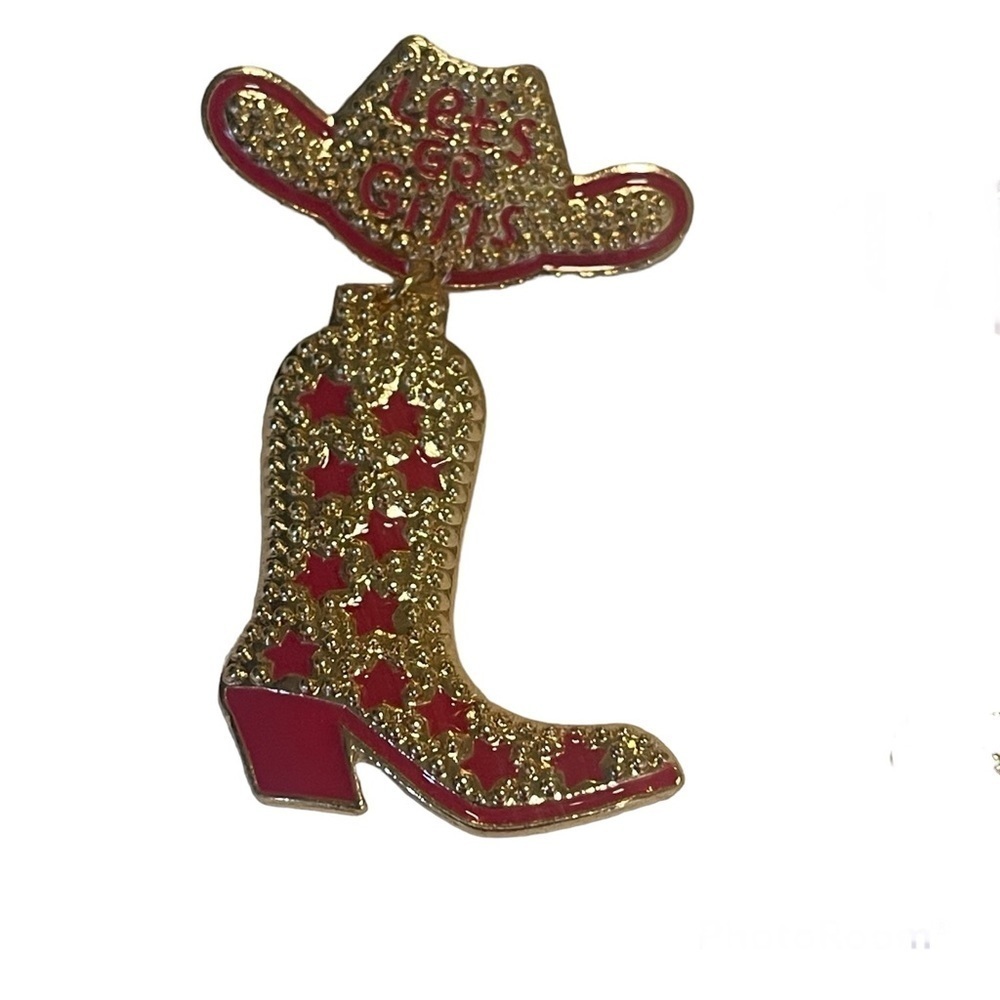 Cowboy Hat Boots Earrings Let’s Go Girls Concert Hoedown New Hot Pink Gold - Picture 4 of 16